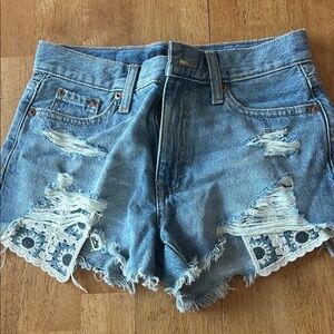 Aeropostale Blue Distressed Jean Shorts with Lace